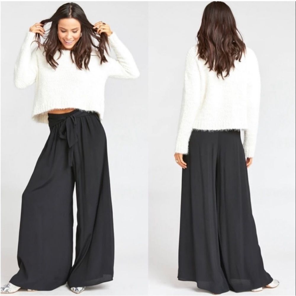 Show Me Your MuMu Black Wide Leg Tie-Waist Pants